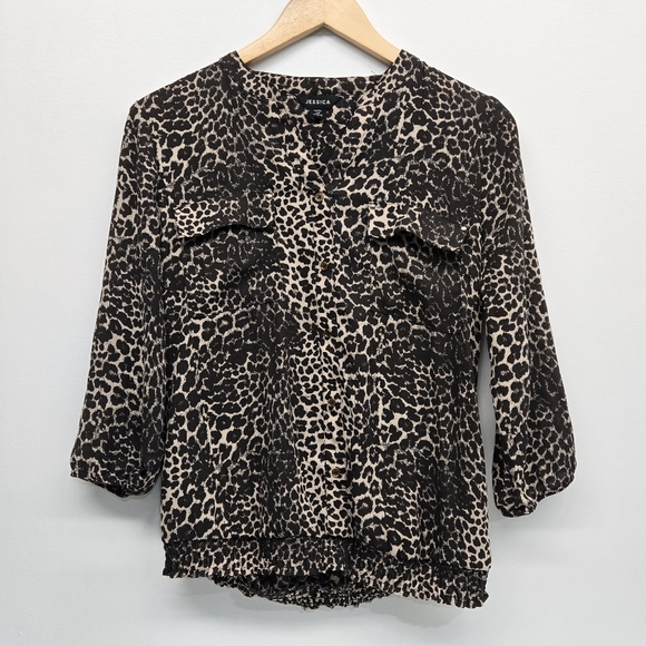 Jessica Womens Leopard Print Sheer Blouse - Picture 4 of 8